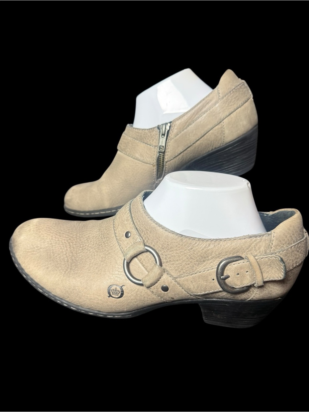 Born Zowy Taupe Distressed Leather Harness Ankle Booties Size 11